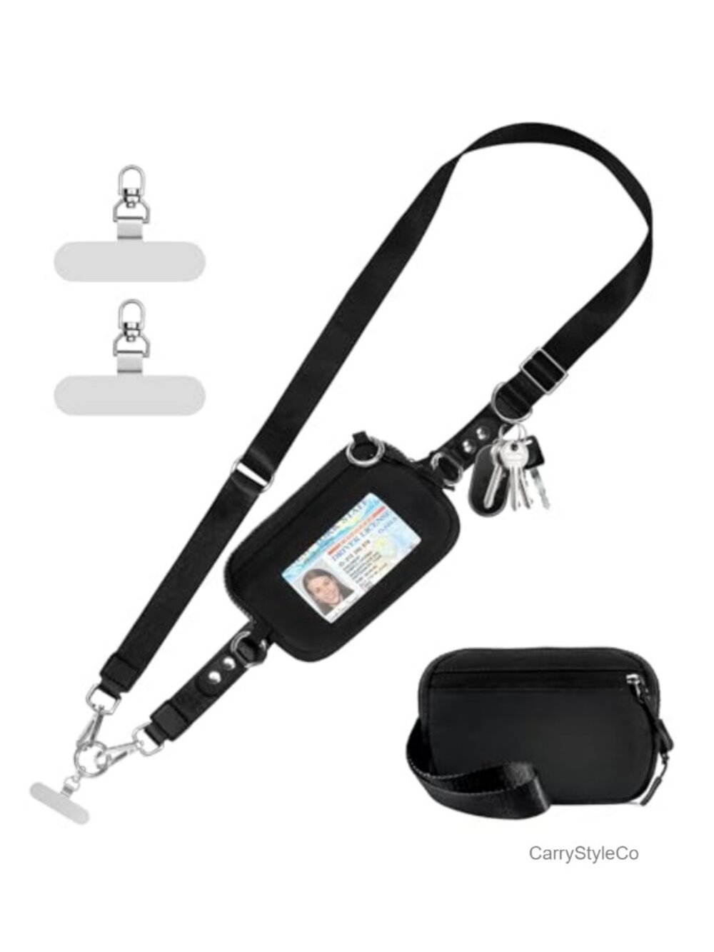 Adjustable Crossbody Phone Lanyard with Detachable RFID Wristlet Wallet, Zip